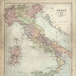 Antique Damaged Map of Italy 19th Century