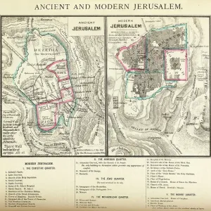 Antique Engraving: Ancient and Modern Jerusalem Map Engraving Antique Engraving: Ancient and Modern Jerusalem Map Engraving