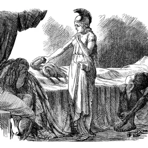 Antique engraving illustration: Britannia with Columbia Antique engraving illustration: Britannia with Columbia