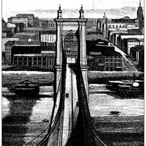 Antique engraving illustration, engineering and technology: Bridge construction, Cincinnati