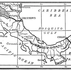 Antique engraving illustration: Routes of Nicaragua and Panama Canals