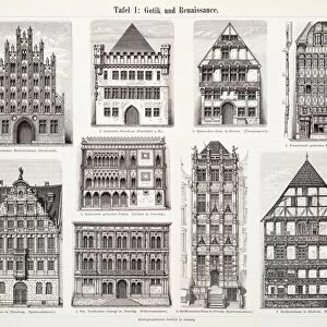 Antique European Buildings engraving 1897