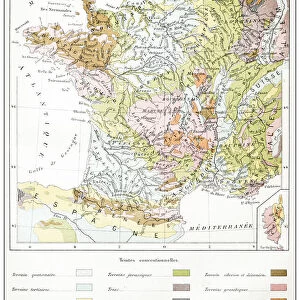 Antique French map of Geology France