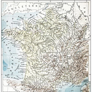Antique French map of Physical France