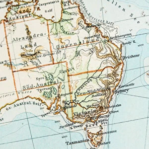 Antique German atlas map close up: Australia