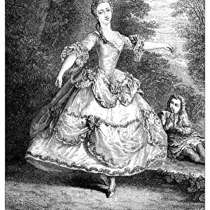 Antique illustration of 18th century famous French dancer Mademoiselle Salle
