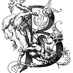 Antique illustration of decorated capital letter B