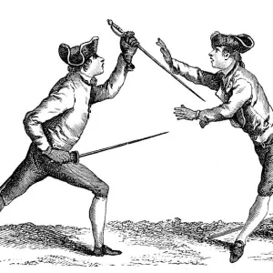 Antique illustration of fencing lesson
