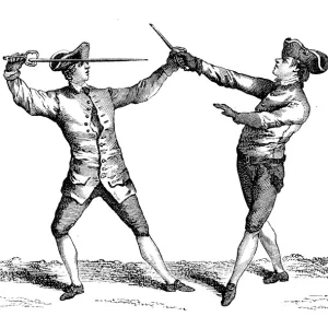 Antique illustration of fencing lesson