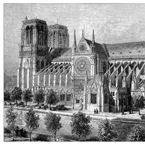 Antique illustration of French Cathedrals: Notre-Dame de Paris