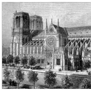 Antique illustration of French Cathedrals: Notre-Dame de Paris