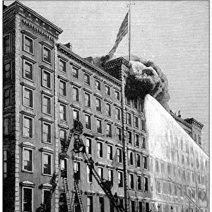 Antique illustration: Hotel Windsor on fire, New York