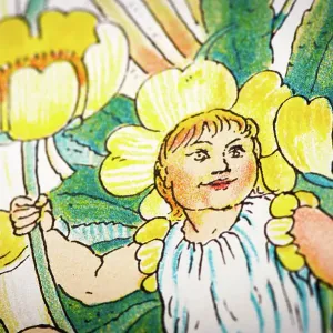 Antique illustration of humanized flowers and plants: Buttercups and Cowslips Antique illustration of humanized flowers and plants: Buttercups and Cowslips