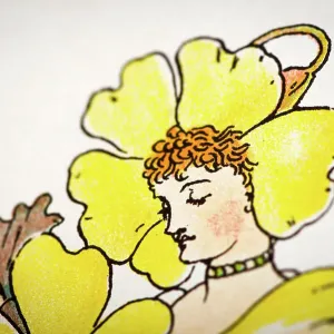 Antique illustration of humanized flowers and plants: Primrose Antique illustration of humanized flowers and plants: Primrose