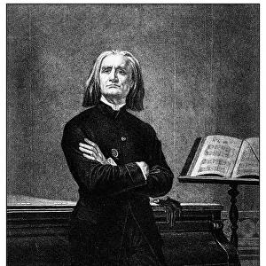 Antique illustration of important people of the past: Franz Liszt