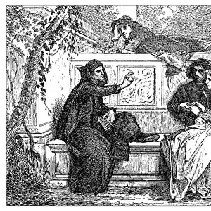 Antique illustration of Italian medieval poets