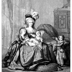 Antique illustration of Marie Antoinette and children