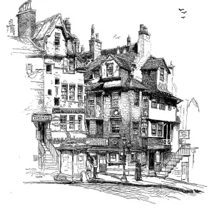 Antique illustration of old Edinburgh: John Knoxs house