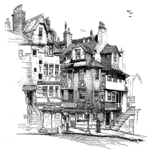 Antique Illustration Print of John Knox's House in Old Edinburgh Antique Illustration Print of John Knox's House in Old Edinburgh