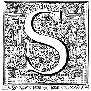 Antique illustration of ornate letter S