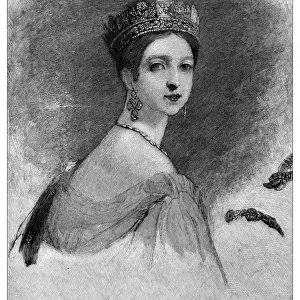 Antique illustration of Queen Victoria at her coronation