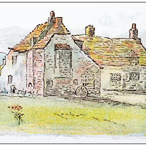 Antique illustration by Randolph Caldecott: rural house