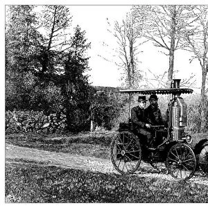 Antique illustration of steam car