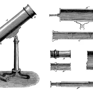 Antique illustration of telescope Antique illustration of telescope