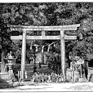 Antique illustration of Torii of temple, Suwa (Japan) Antique illustration of Torii of temple, Suwa (Japan)