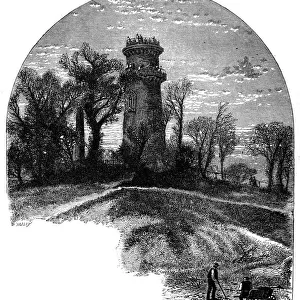 Antique illustration of Washington Tower, Mount Auburn Cemetery
