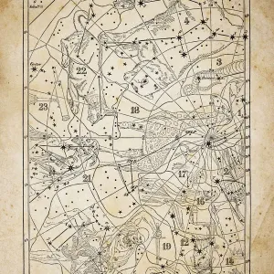Antique Zodiac Constellations Print on Yellowed Paper Antique Zodiac Constellations Print on Yellowed Paper