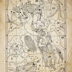 Antique illustration on yellow aged paper: zodiac astrology constellations (series 12) Antique illustration on yellow aged paper: zodiac astrology constellations (series 12)