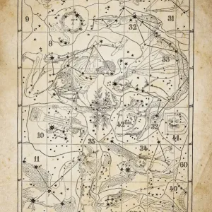 Antique Zodiac Constellations Print on Yellowed Paper Antique Zodiac Constellations Print on Yellowed Paper
