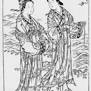 Antique Japanese Illustration: Two Ladies by Tachibana Morikuni (1740) Antique Japanese Illustration: Two Ladies by Tachibana Morikuni (1740)