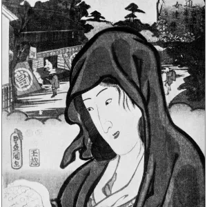 Antique Japanese Illustration: Woman in costume of Daruma by Kunisada Antique Japanese Illustration: Woman in costume of Daruma by Kunisada