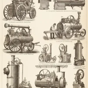 Antique locomotive and steam trains 1885