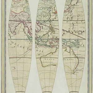 Antique map of Asia and Australia divided into three sections