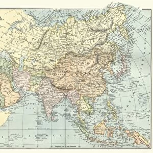 Antique map of asia in late 19th Century