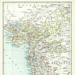 Antique map of Bombay, India, 19th Century