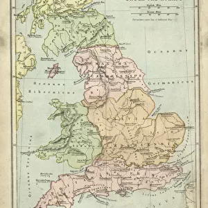 Antique map of Britain under the Ancient Romans