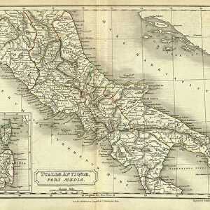 Antique map of Central Italy in Ancient times, Roman, Italiae Antiquae pars media