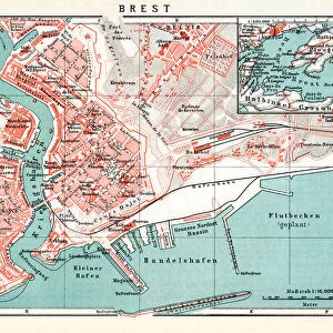 Antique map city of Brest France 1898