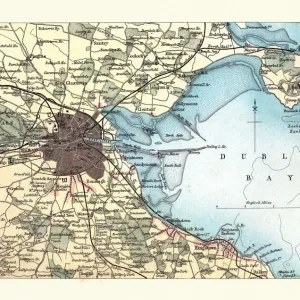 Mapa Antiguo de Dublín, Irlanda, 1890s, Siglo XIX. Mapa Antiguo de Dublín, Irlanda, 1890s, Siglo XIX.