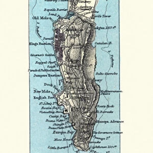 Antique map of Gibraltar, Victorian 1890s, 19th Century