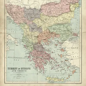 Antique map of Greece and Turkey in Europe 19th Century