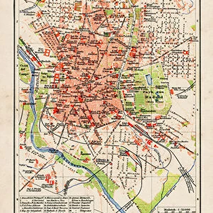 Antique map of Madrid Spain 1896