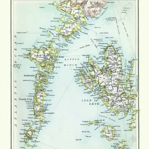 Antique map, Scotland, Isle of Skye, South and North Uist