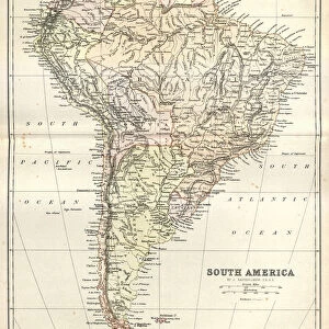 Antique map of South America, 1884, 19th Century