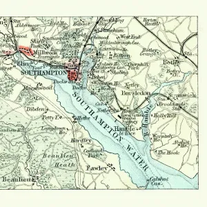 Antique map, Southampton, England, 19th Century