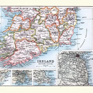 Antique Map of Southern Ireland, detail of Dublin, 19th Century